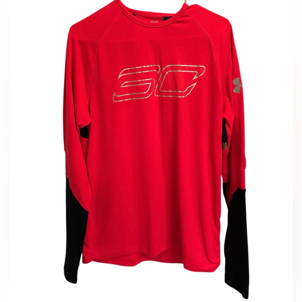 Under Armour Steph Curry Red and Black Long Sleeve Athletic Shirt
